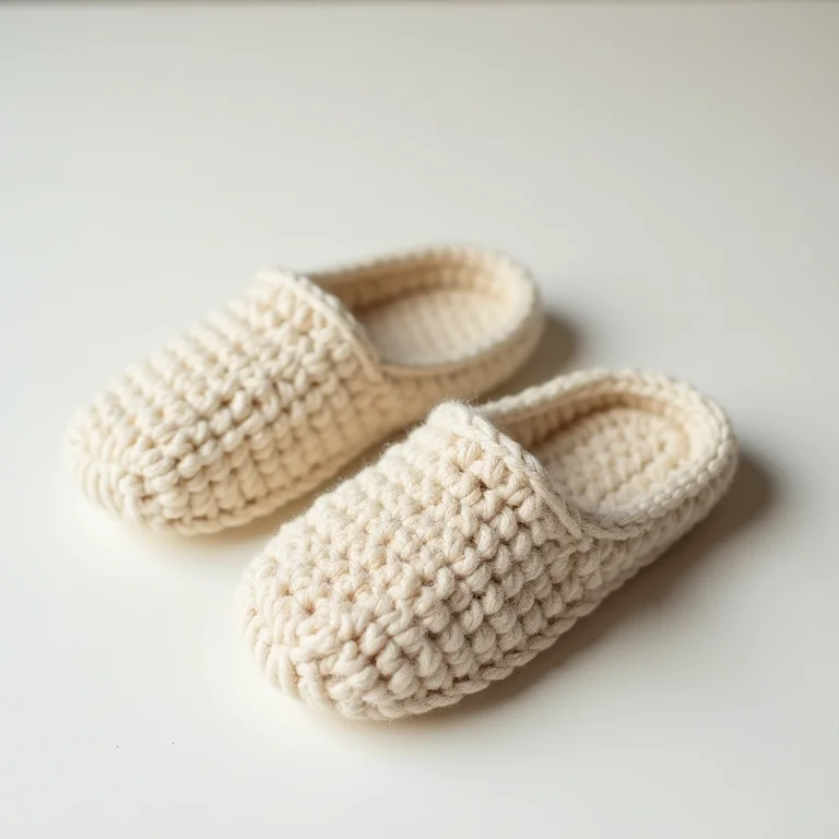 Pantufa de crochê simples bege