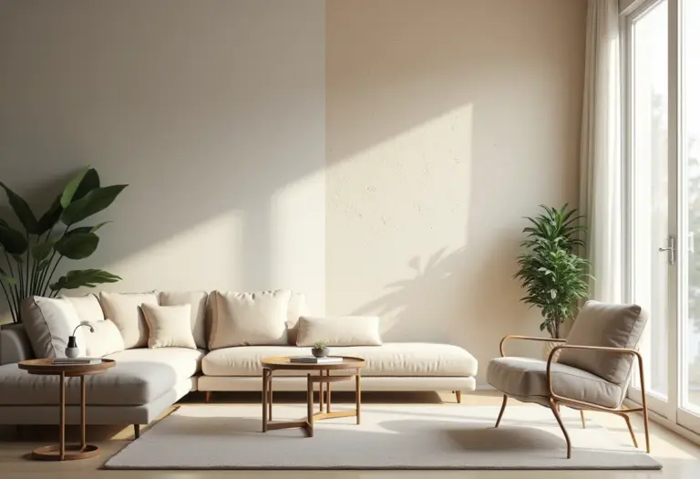 Parede com pintura esponjada em sala de estar moderna