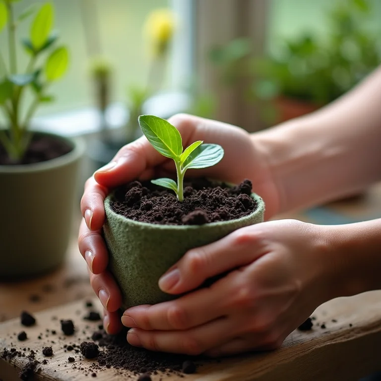 Passo a passo: plantando muda em vaso de feltro.
