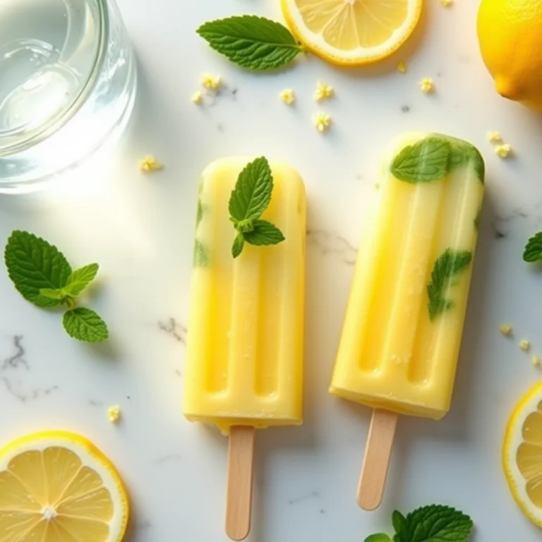 Picolés refrescantes de limão e hortelã com ingredientes
