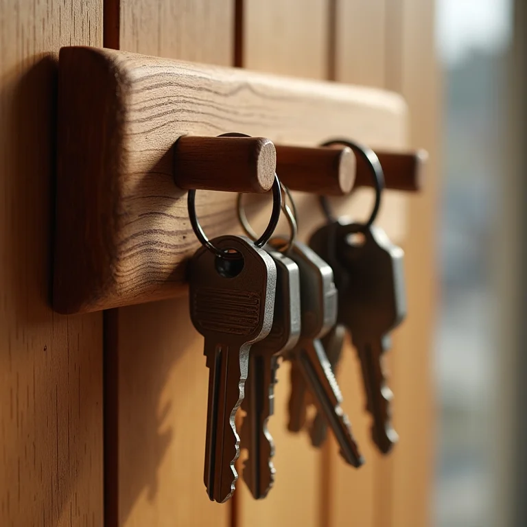 Porta chaves de madeira artesanal com chaves penduradas