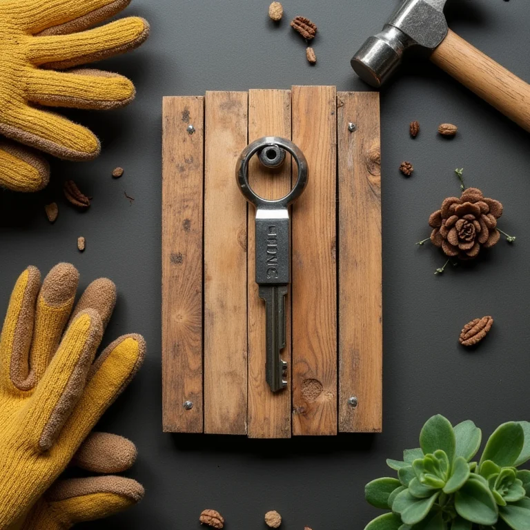 Porta chaves feito com paletes de madeira e ferramentas de jardinagem