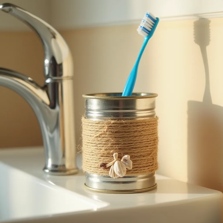 Porta escova de dentes reciclado feito com lata e detalhes em barbante