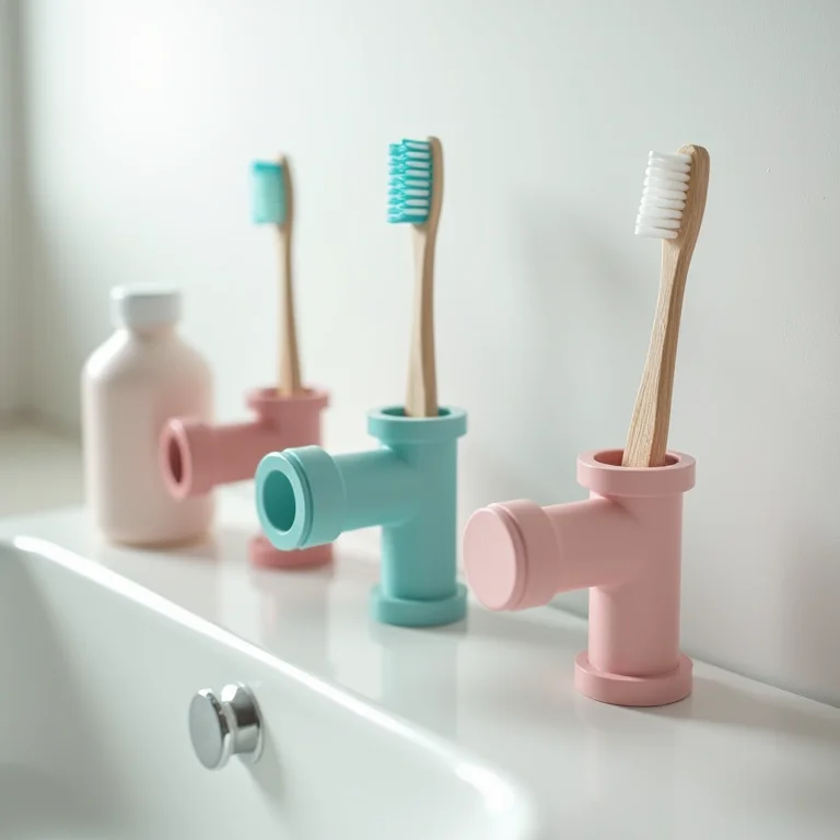 Porta escovas de dente feito de tubo de PVC.