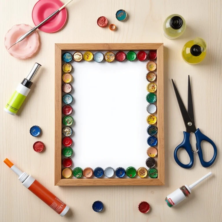 Porta-retrato mosaico feito com tampinhas coloridas