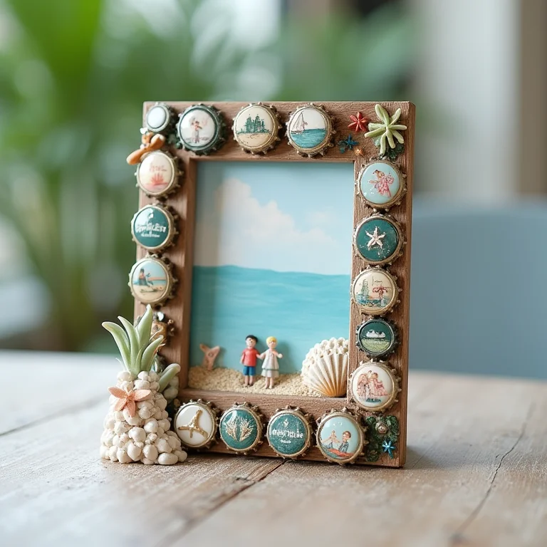 Porta-retrato temático com decoração de praia