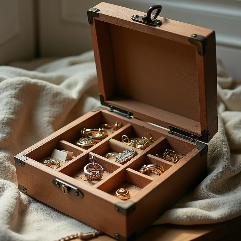 Porta sachês de chá sendo usado como organizador de joias.