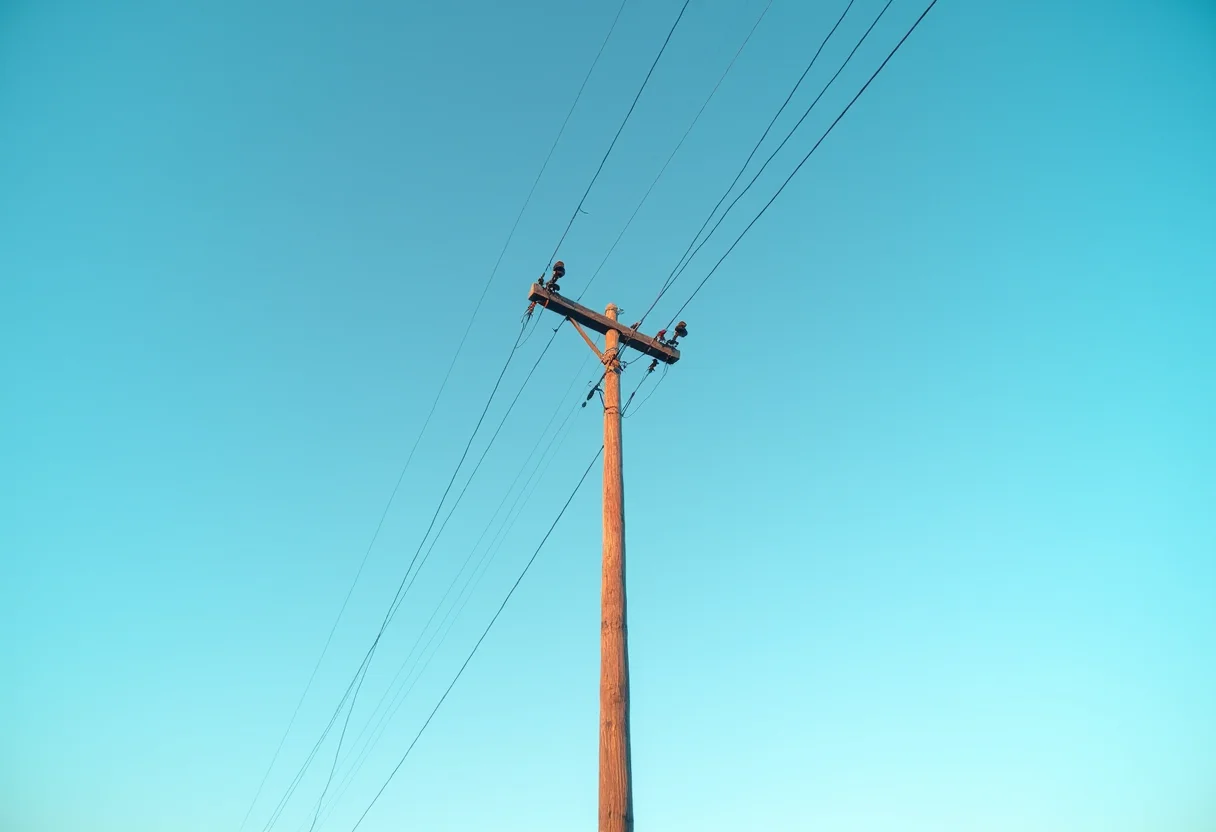 Poste de luz: a altura ideal que garante sua segurança Poste de luz alto contra o céu azul ao entardecer.