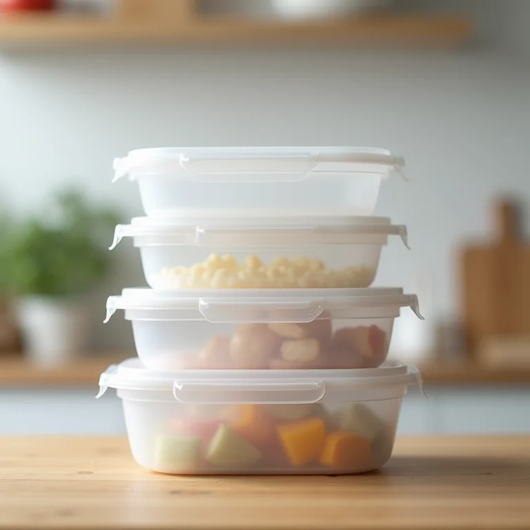 Potes plásticos empilhados de forma inteligente para economizar espaço.