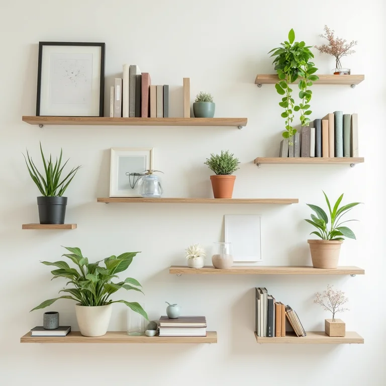 Prateleiras e nichos organizados para otimizar espaço.