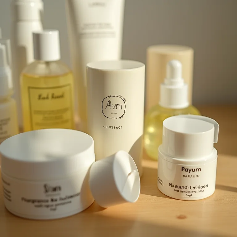 Produtos de skincare com fragrâncias naturais.