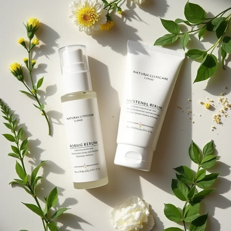 Produtos naturais e elementos da natureza em estilo flat lay.