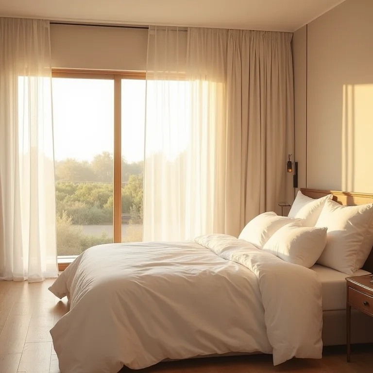 Quarto bege iluminado pela luz natural