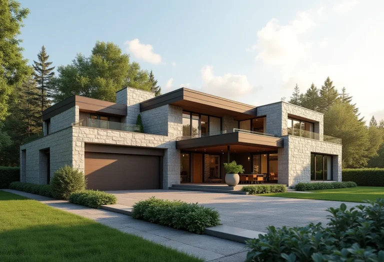 Revestimento externo de casa moderna com pedras naturais