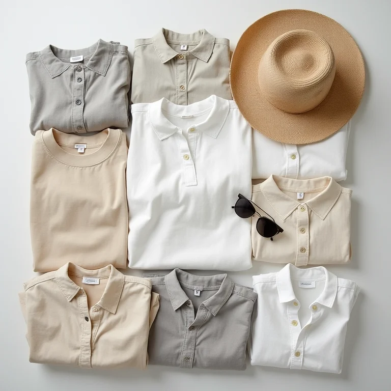 Roupa de linho organizada em uma cama com acessórios