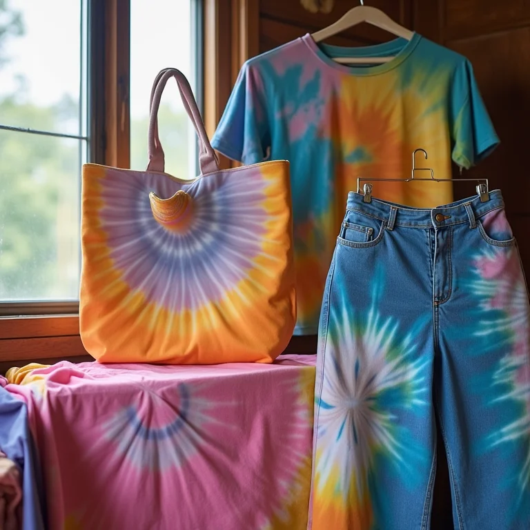 Roupas sendo tingidas em processo de tie-dye com cores vibrantes.