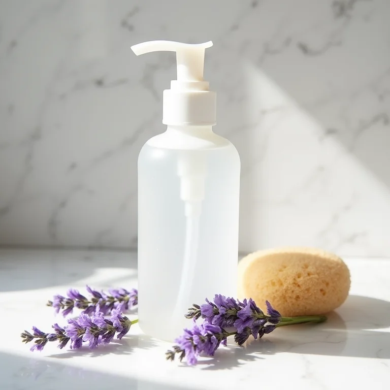 Sabonete líquido de lavanda caseiro com flores de lavanda