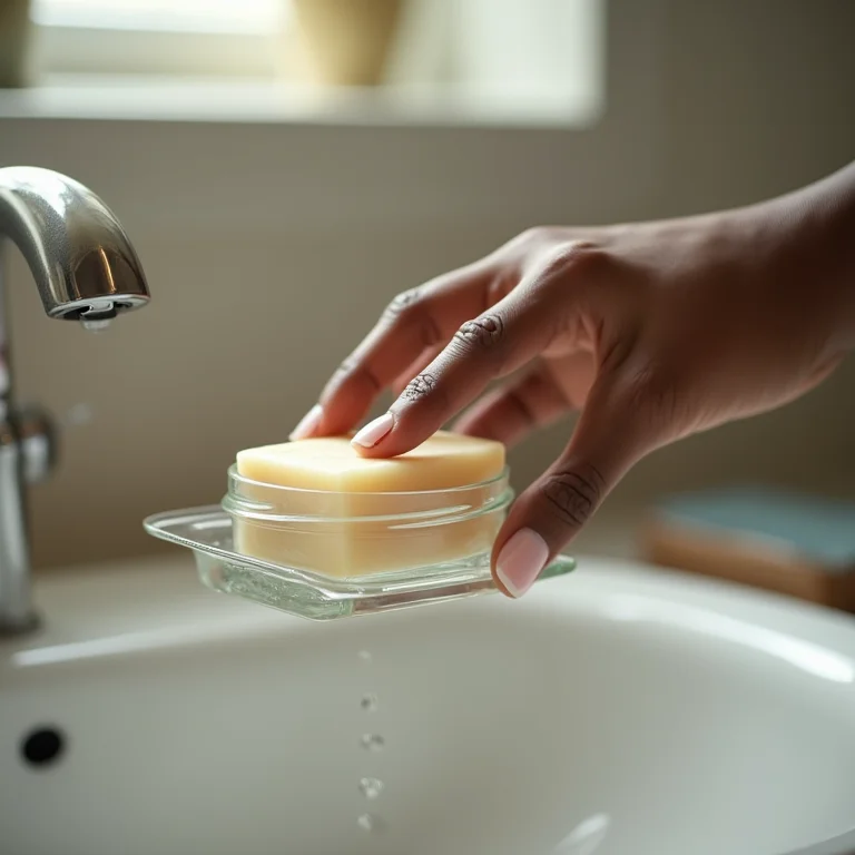 Saboneteira elegante feita com pote de conserva para decoração de banheiro.