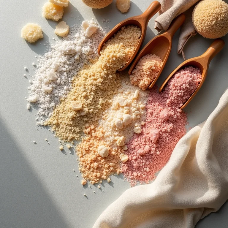 Sais de banho variados em composição flat lay