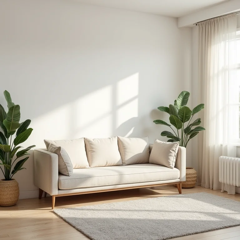 Sala de estar pequena com paredes claras e decoração aconchegante