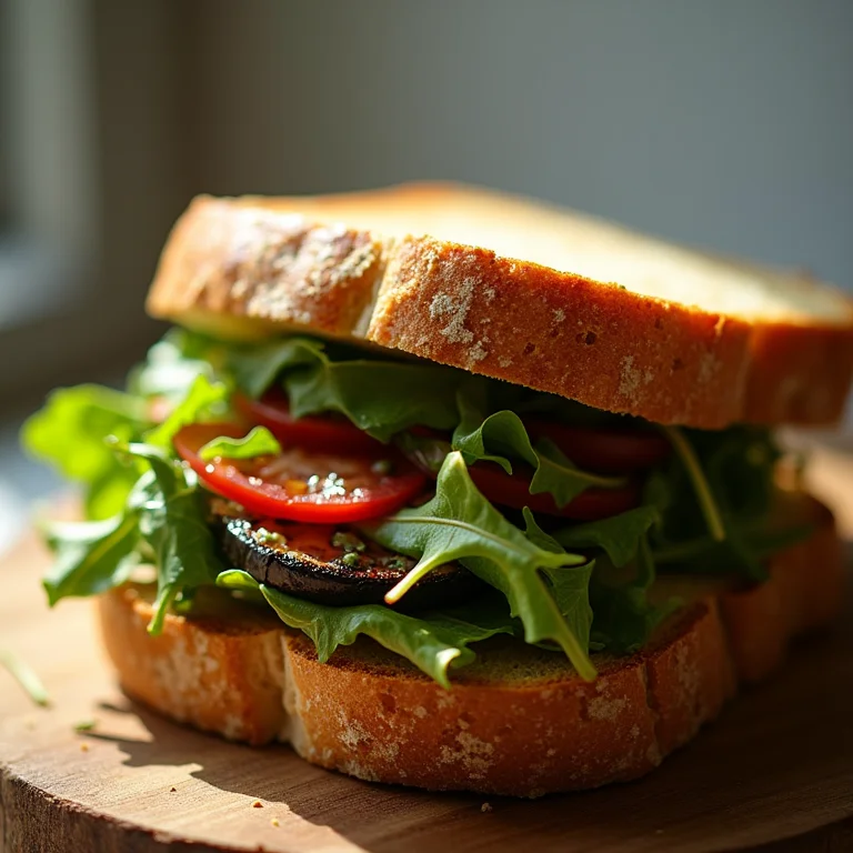 Sanduíche de antepasto de berinjela com rúcula