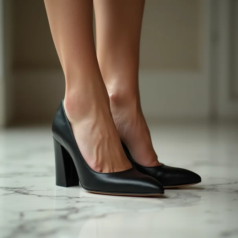 Scarpin de salto bloco preto, look moderno e elegante