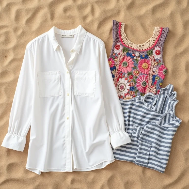 Seleção de blusas e tops para looks frescos e confortáveis na praia.