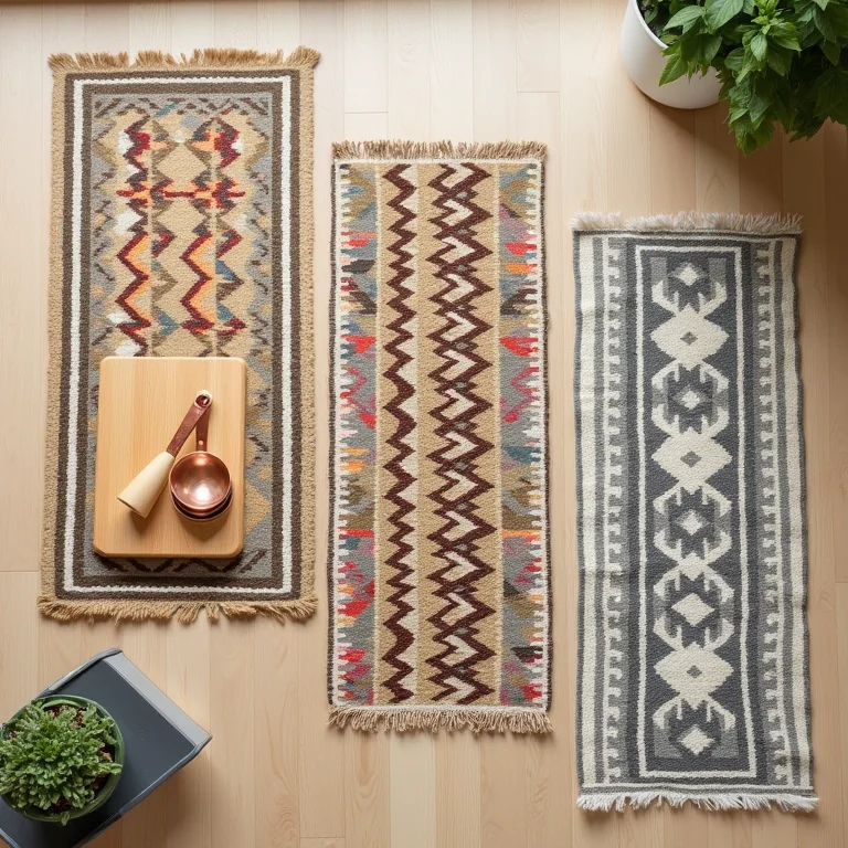 Seleção de tapetes para cozinha moderna em estilo flat lay