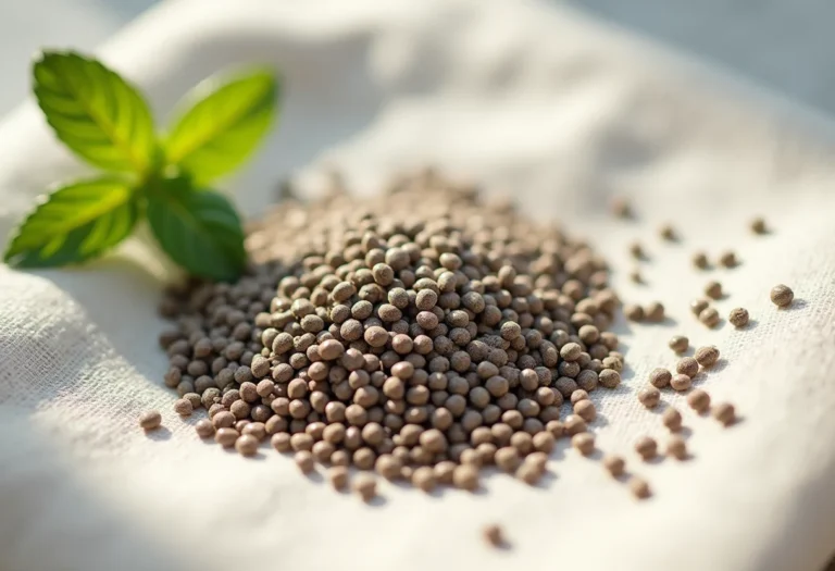 Sementes de chia em fundo de linho.