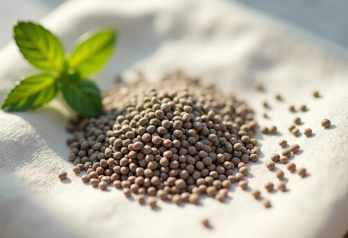 Chia: 7 benefícios que você não imaginava (e como usar) Sementes de chia em fundo de linho.