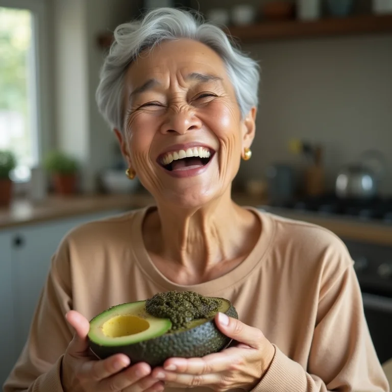 Senhora asiático-brasileira com tapioca de abacate