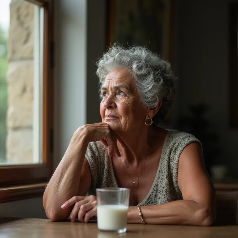 Senhora brasileira tomando leite.