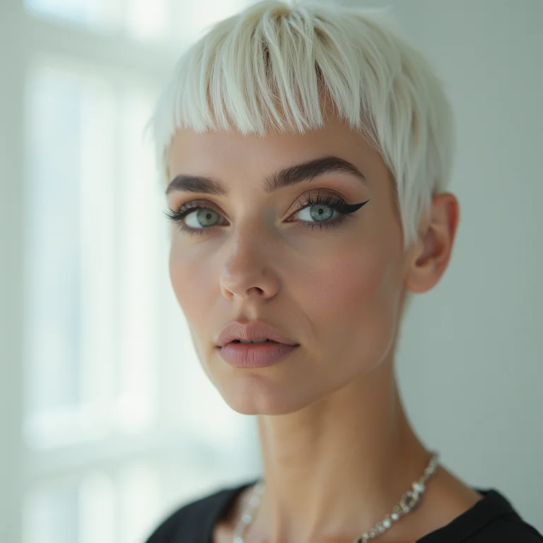 Senhora com delineado geométrico elegante