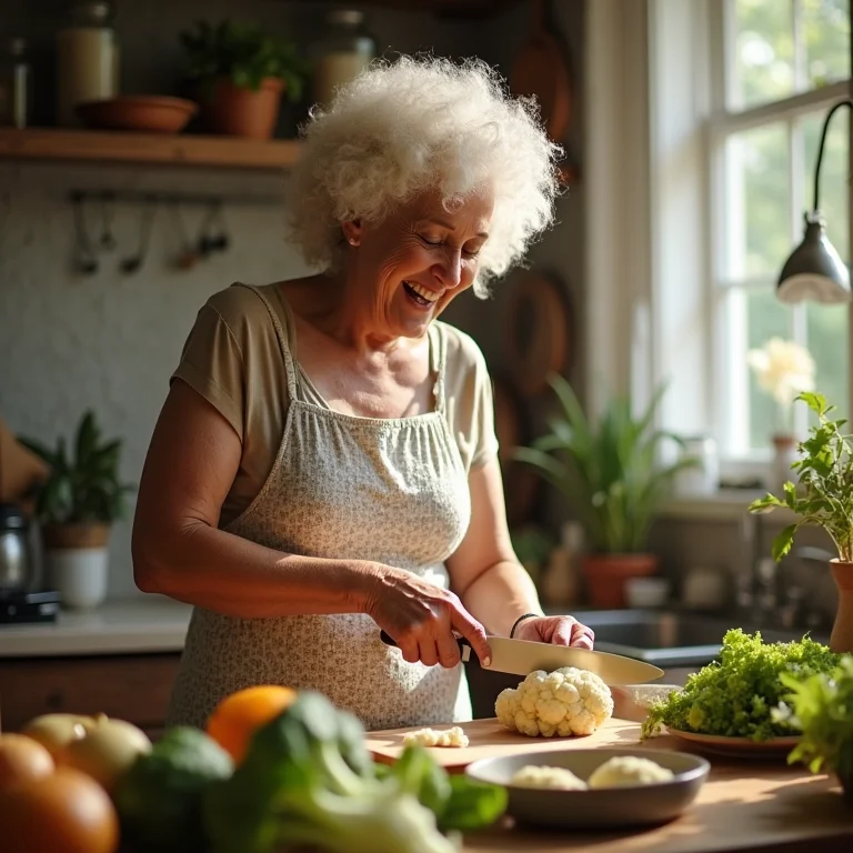 Senhora preparando couve-flor