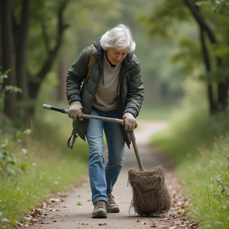 Senhora usando pegador de lixo para plogging