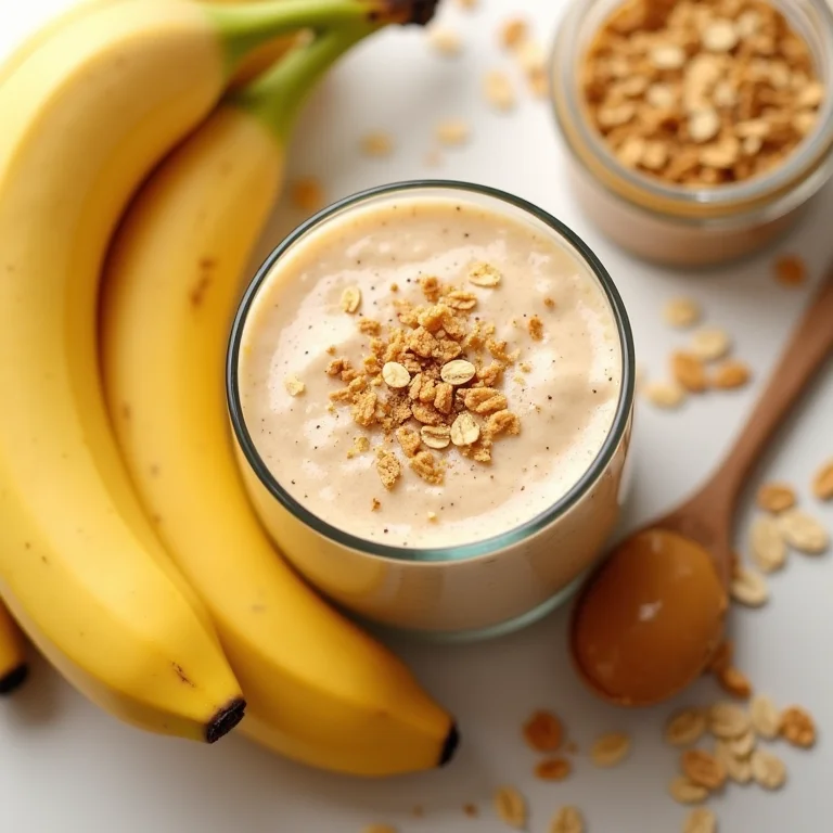 Smoothie de banana com pasta de amendoim em estilo flat lay
