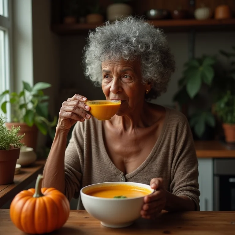 Sopa de abóbora com gengibre para pacientes em radioterapia