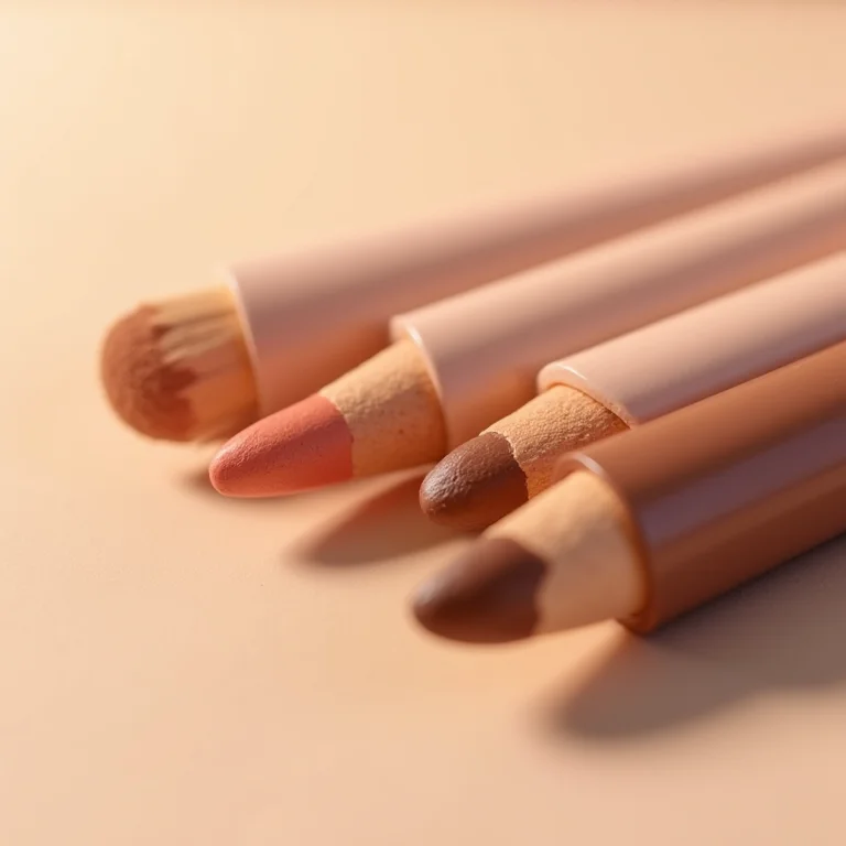 Sticks de contorno em diferentes tons dispostos em um fundo neutro.