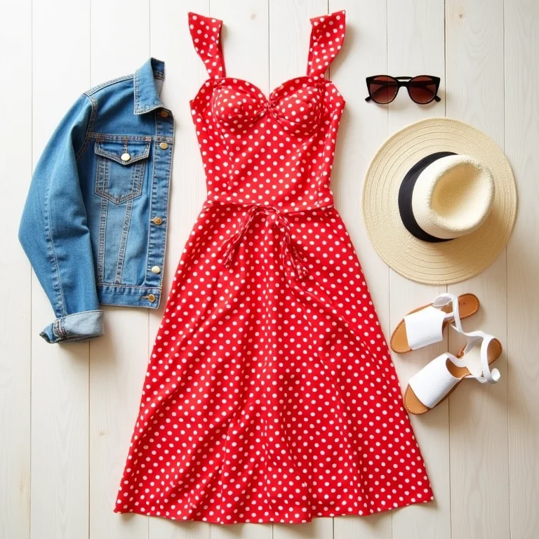 Sugestão de Look Casual com Vestido de Poá, Jaqueta Jeans e Sandálias