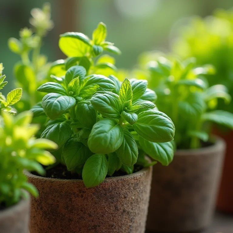 Sugestões de plantas para cultivar em vasos de feltro: manjericão, hortelã, alface e morangos.