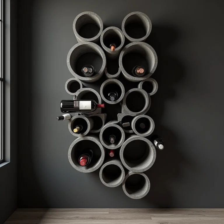 Suporte de vinho industrial feito com tubos de concreto