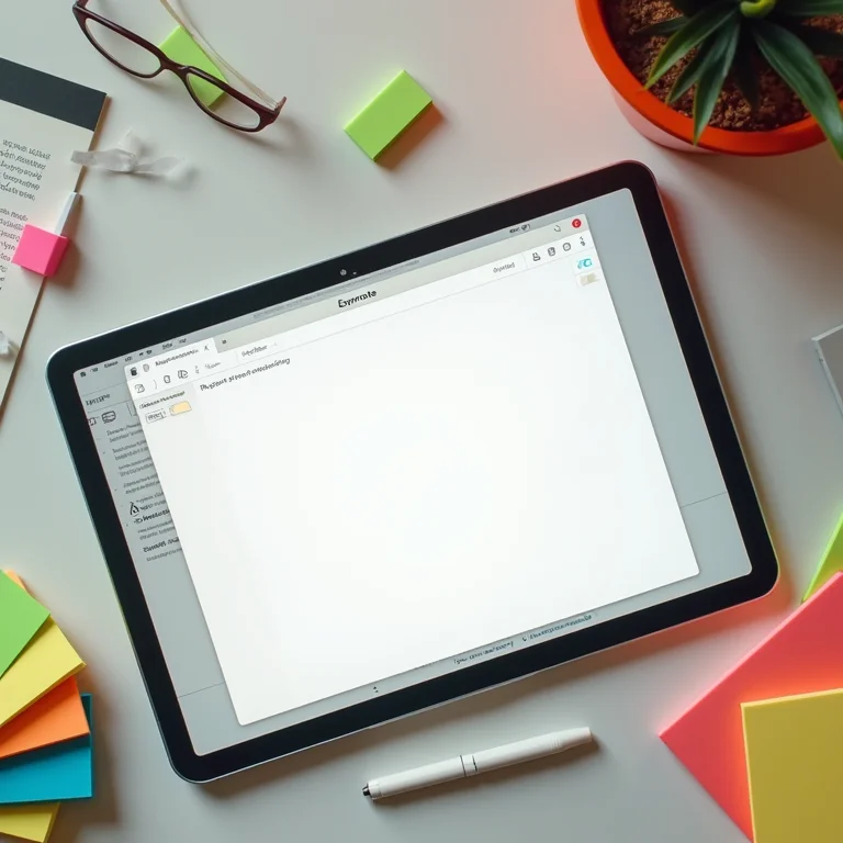 Tablet mostrando o aplicativo Evernote para organização