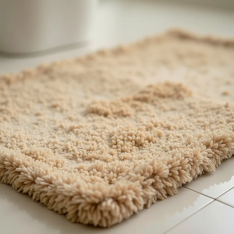 Tapete bege sujo e mal conservado em um banheiro.