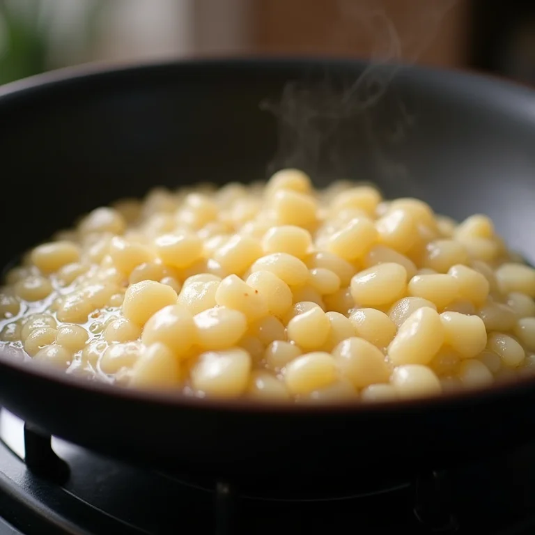 Tapioca sendo preparada em frigideira antiaderente.