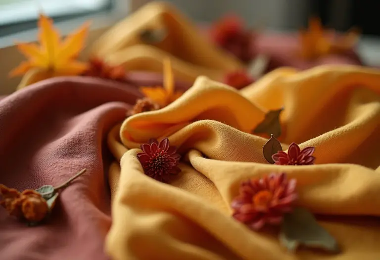 Tecidos tingidos naturalmente com flores secas