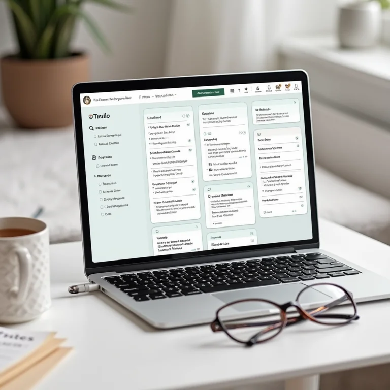 Tela de laptop exibindo um board do Trello