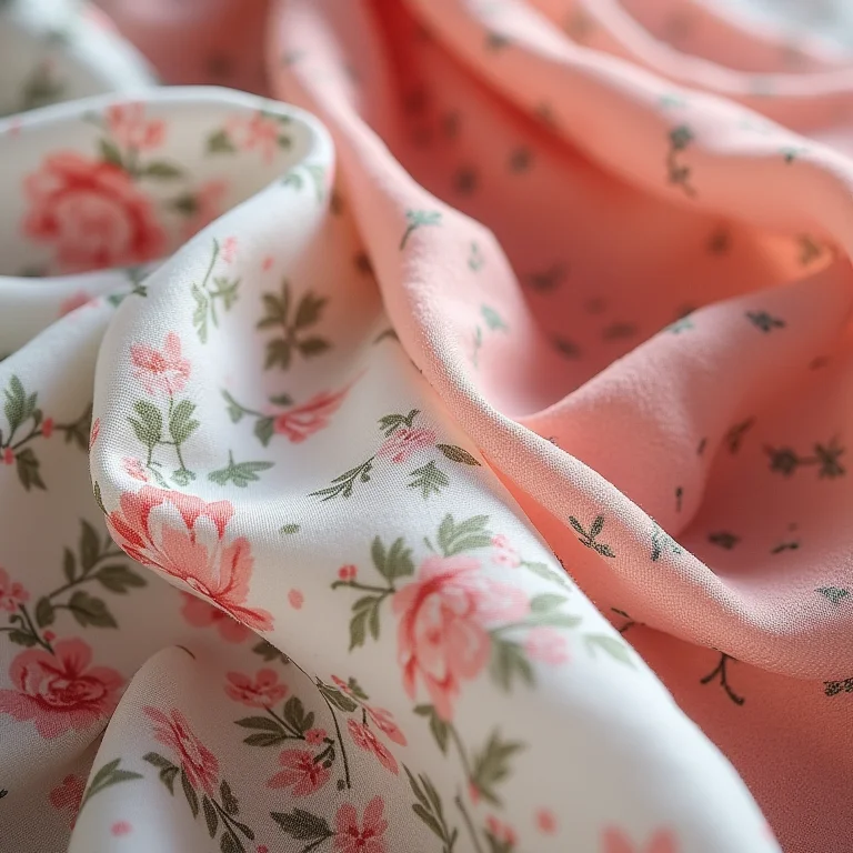 Texturas de tecidos florais: seda, algodão e chiffon