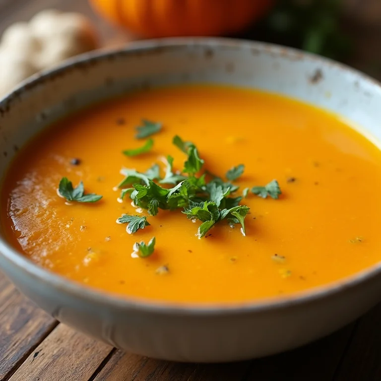 Tigela de sopa de abóbora com gengibre.