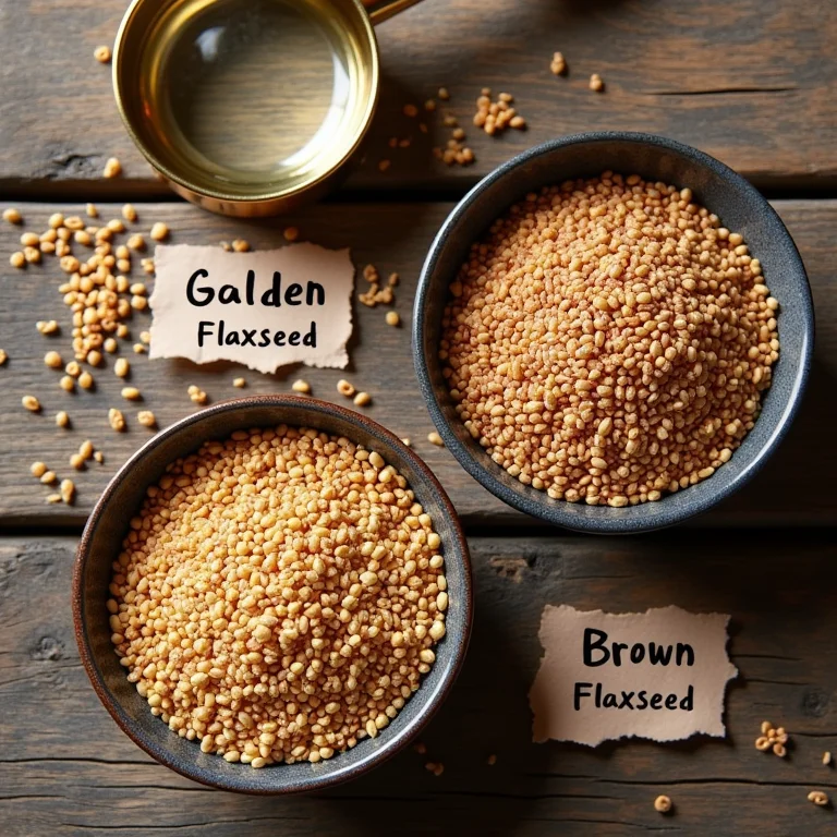 Tipos de linhaça: dourada e marrom em composição flat lay