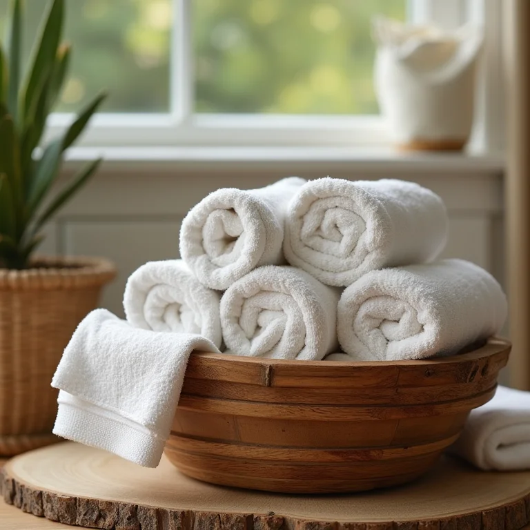 Toalhas dobradas em rolinho para otimizar espaço em banheiros pequenos